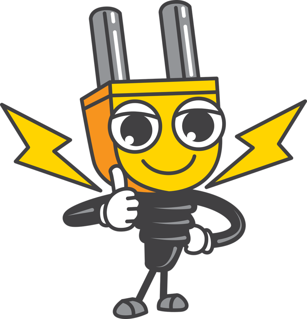 electricity, mascot, electric, character, power, electrician, electrical, cartoon, cutout